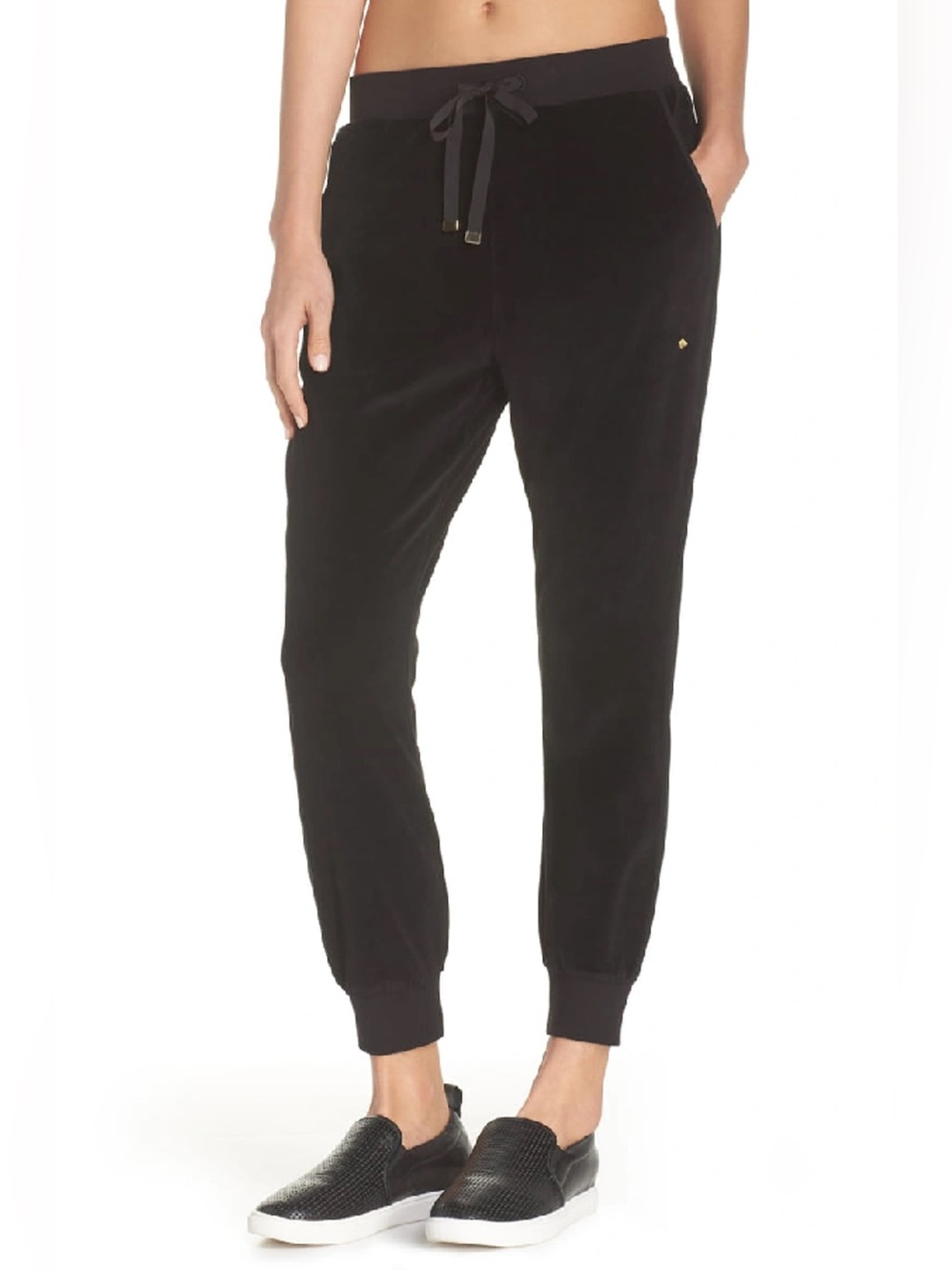 Kate Spade Velour Drawstring Jogger Pants In Black size M